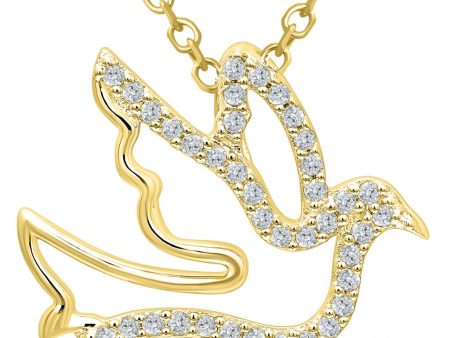 14K Yellow Gold 0.12ctw Round Diamond Dove Necklace Supply