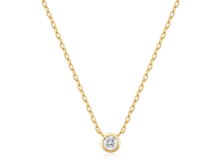 Gold Plated Cubic Zirconia Solitaire Necklace by Ania Haie on Sale