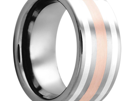 Tungsten 8mm Pipe Cut Men s Wedding Band with 14K Rose Gold & Argentium Silver Inlays Online