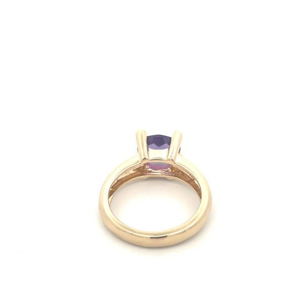 Estate 14K Yellow Gold Oval Amethyst & Diamond Ring For Cheap