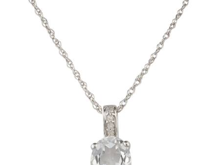 14K White Gold 1.44ctw Oval White Topaz & Diamond Drop Necklace For Cheap