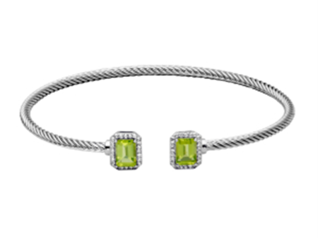 Sterling Silver Emerald Cut Peridot & White Topaz Cuff Bracelet by Samuel B. Supply