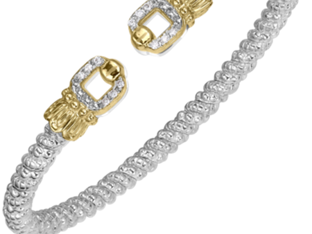 Sterling Silver & 14K Yellow Gold 0.09ctw Diamond Cuff Bracelet Online now