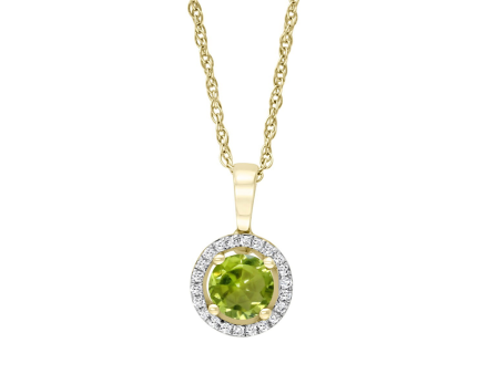 14K Yellow Gold 0.61ctw Round Peridot & Diamond Halo Necklace For Discount