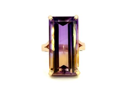 Estate 14K Yellow Gold 18.93ctw Emerald Cut Ametrine Solitaire Ring Sale