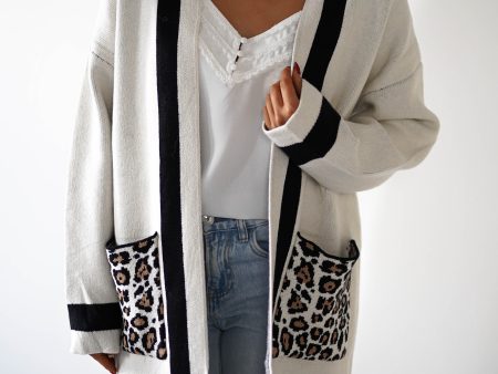 Tadriah Leopard Print Detail Cardigan For Sale