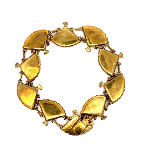 Estate Gold Filled Damascene Fan Link Bracelet Cheap