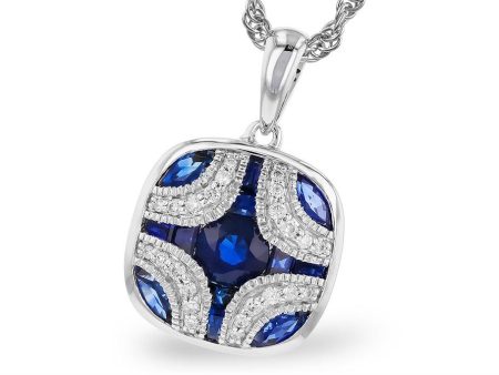 14K White Gold 0.97ctw Blue Sapphire & Diamond Art Deco Inspired Necklace by Allison Kaufman Online now