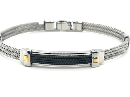 Stainless Steel IP Black and 18K Gold Men s Cable Bracelet Sale