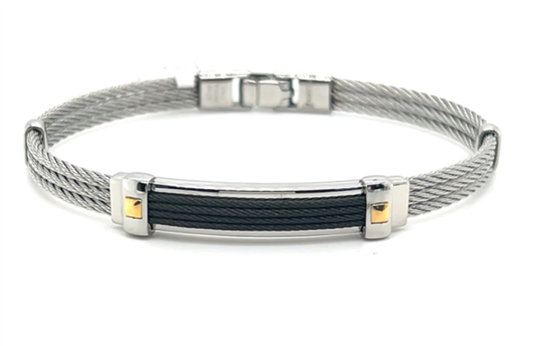 Stainless Steel IP Black and 18K Gold Men s Cable Bracelet Sale