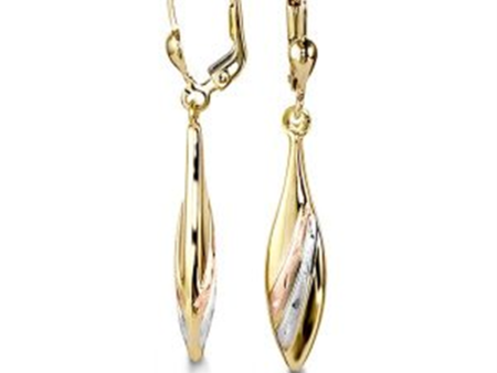 10K Three Tone Gold Polished and Satin Finish Drop Earrings Sale