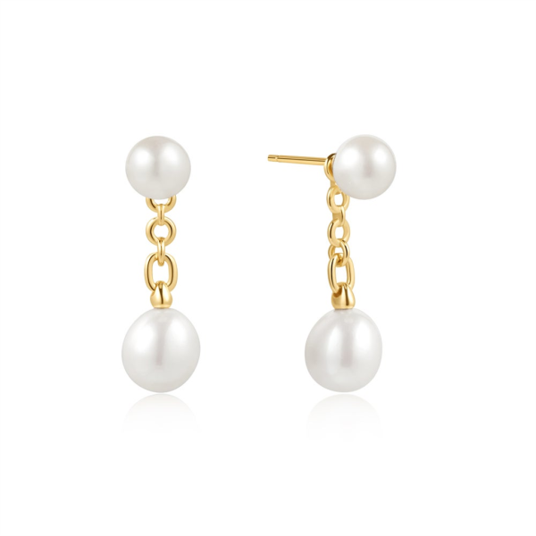 Gold Plated Pearl Chain Drop Earrings by Ania Haie Supply