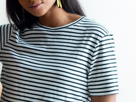 Crew Neck Tee, Ivory and Black Stripe Fashion