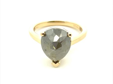 14K Yellow Gold 4.70ct Pear Shaped Rose Cut Gray Diamond Solitaire Engagement Ring Supply