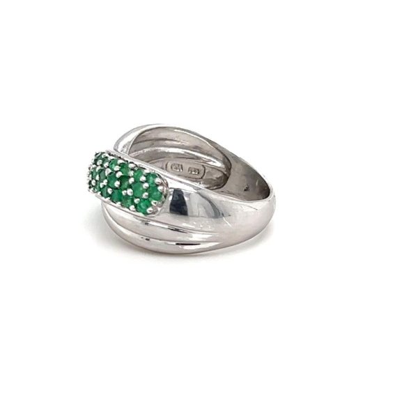 Estate Sterling Silver Emerald Cluster Crossover Band Discount