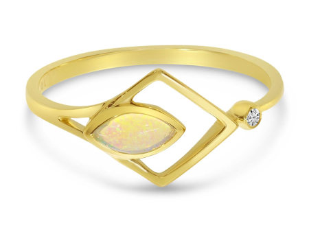 14K Yellow Gold Marquise Opal & Diamond Open Geometric Ring Online Hot Sale