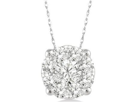 14K White Gold 0.12ctw Round Diamond Cluster Necklace Online Sale