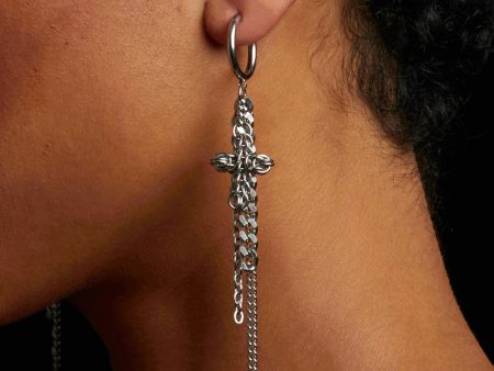 GAUGED Chainmaille Cross & Chain Earrings For Sale