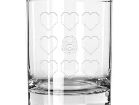 Halo Heart Grid Etched Rocks Glass Fashion