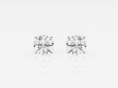 14K White Gold 0.56ctw Round Lab Diamond Solitaire Stud Earrings For Sale