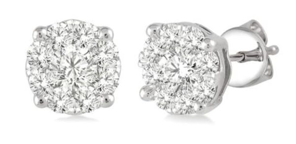 14K White Gold 0.50ctw Diamond Cluster Stud Earrings Online Sale