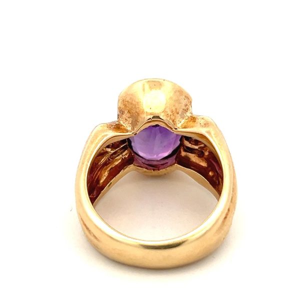 Estate 14K Yellow Gold 5.44ctw Oval Amethyst & Diamond Ring For Sale