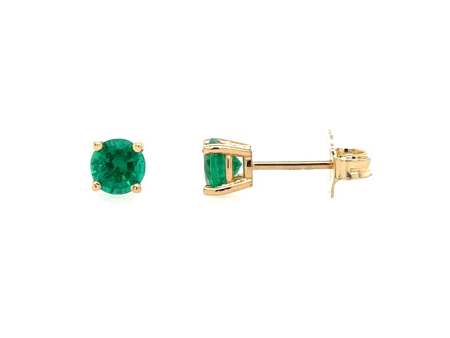 14K Yellow Gold 5mm Round Emerald Stud Earrings Cheap