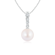 14K White Gold 7-7.5mm Akoya Pearl & Diamond Drop Necklace Supply