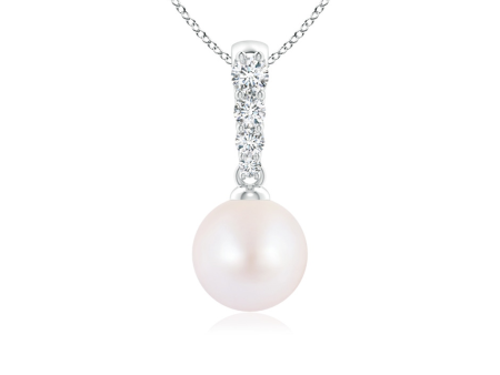 14K White Gold 7-7.5mm Akoya Pearl & Diamond Drop Necklace Supply