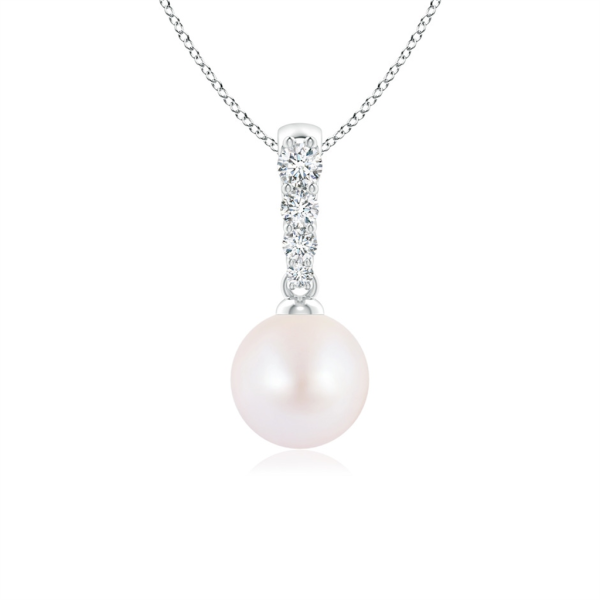 14K White Gold 7-7.5mm Akoya Pearl & Diamond Drop Necklace Supply