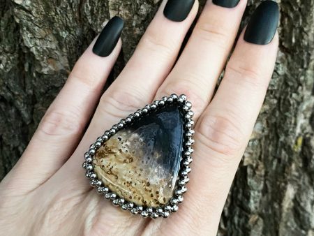 GEMSTONE Large Triangular Petrified Palm Root Ring: Size 9.5 Online