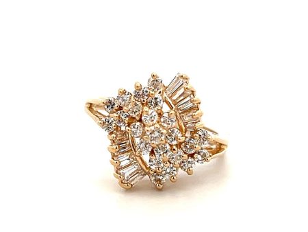 Estate 14K Yellow Gold 0.98ctw Diamond Cluster Ring Supply