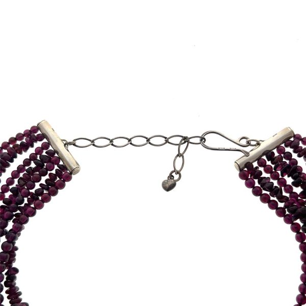 Estate Sterling Silver Multi Strand Garnet Bead Necklace Sale