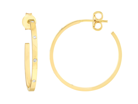 14K Yellow Gold 0.08ctw Round Diamond Station Hoop Earrings For Discount