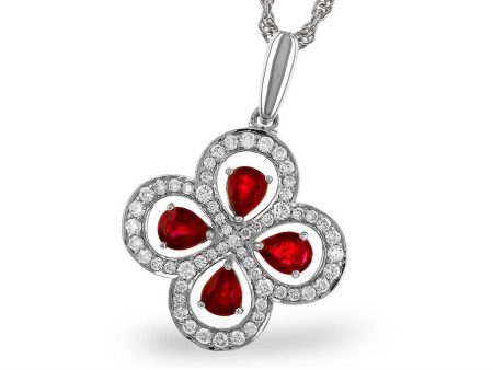 14K White Gold 0.96ctw Ruby & Diamond Clover Necklace by Allison Kaufman Sale