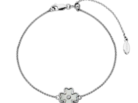 Sterling Silver Mother of Pearl & White Topaz Flower Bolo Bracelet by Samuel B. Sale