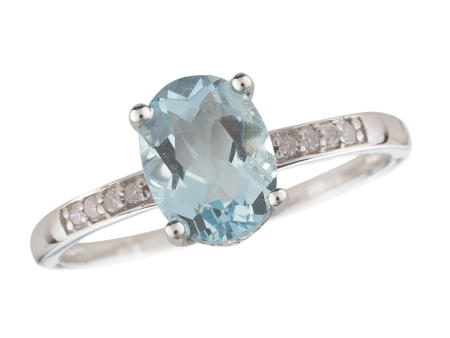 14K White Gold 1.02ctw Oval Aquamarine & Diamond Ring Hot on Sale