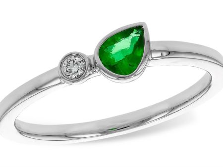 14K White Gold 0.22ctw Pear Emerald & Diamond Ring by Allison Kaufman Online now