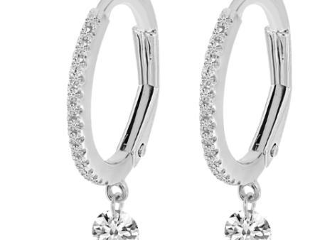 14K White Gold 0.39ctw Diamond Huggie Hoop Drop Earrings Supply