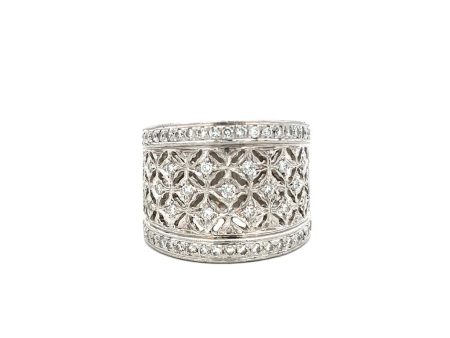 Estate Platinum 0.84ctw Diamond Hand Engraved Multi Row Ring Online Sale