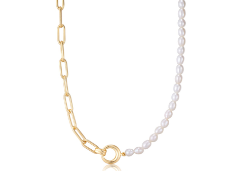 Gold Plated Pearl Strand & Paperclip Chain Necklace by Ania Haie Discount