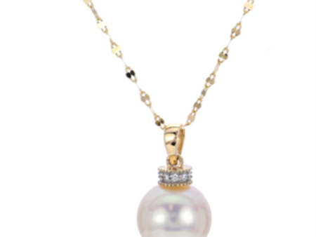 14K Yellow Gold 9.5-10mm Freshwater Pearl & Diamond Drop Necklace Discount