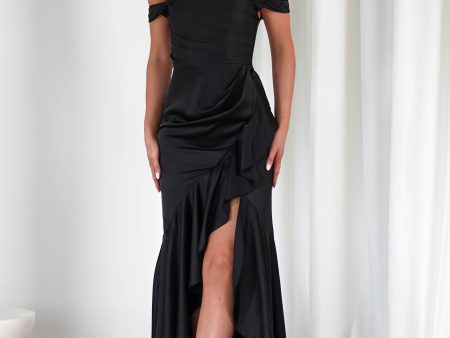 Amaretta Soft Satin Maxi Dress | Black For Discount